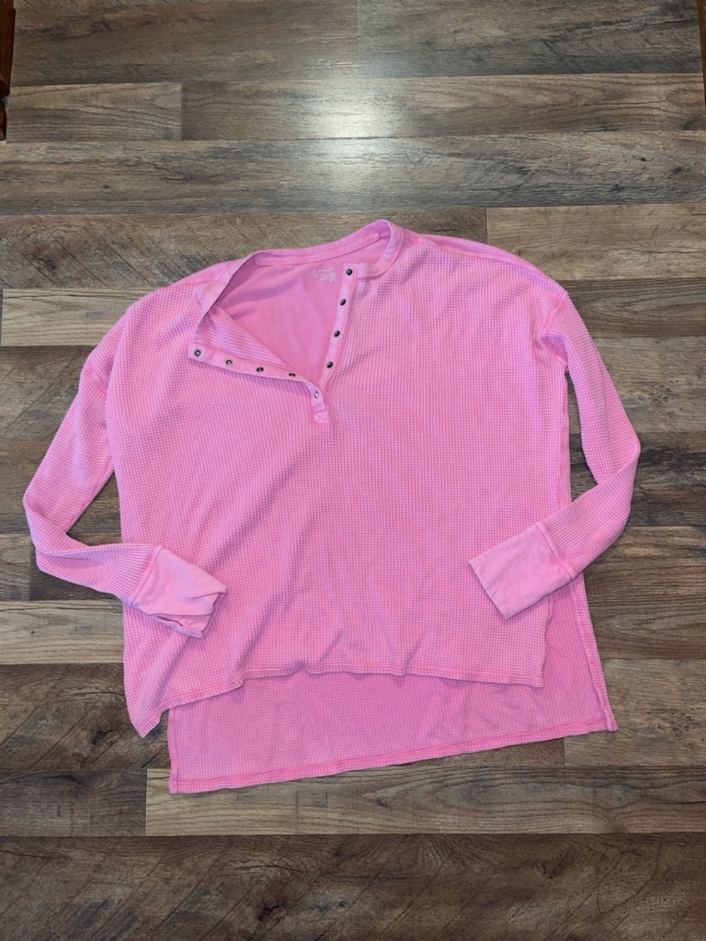 Aerie Waffle Knit Snap Henley Long Sleeve Top - Pink size M